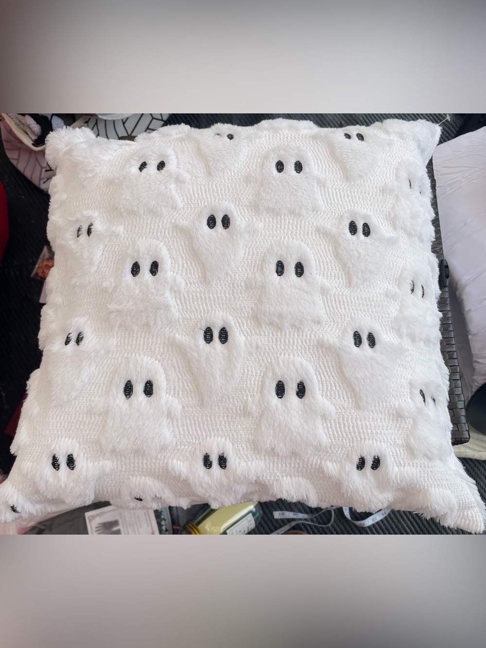 White Ghost Textured Throw Pillow, 16 x 16